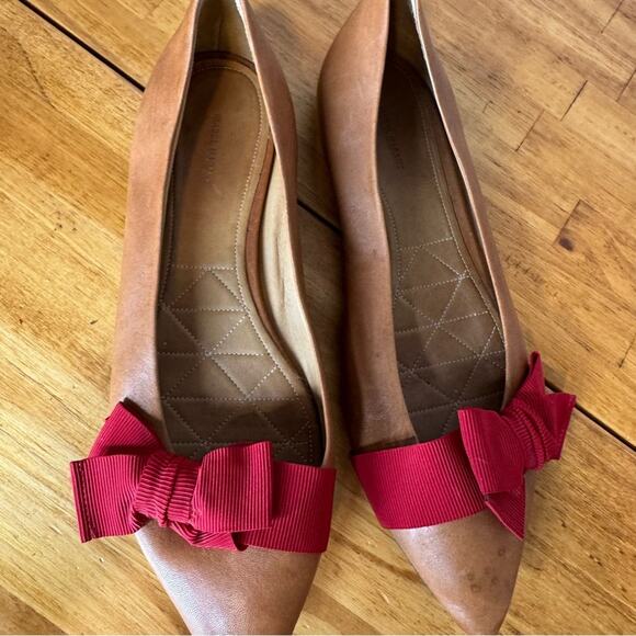 Isabel Marant Tan Leather Red Ribbon Tie Pointed Toe Flats Size 41 - Picture 3 of 6